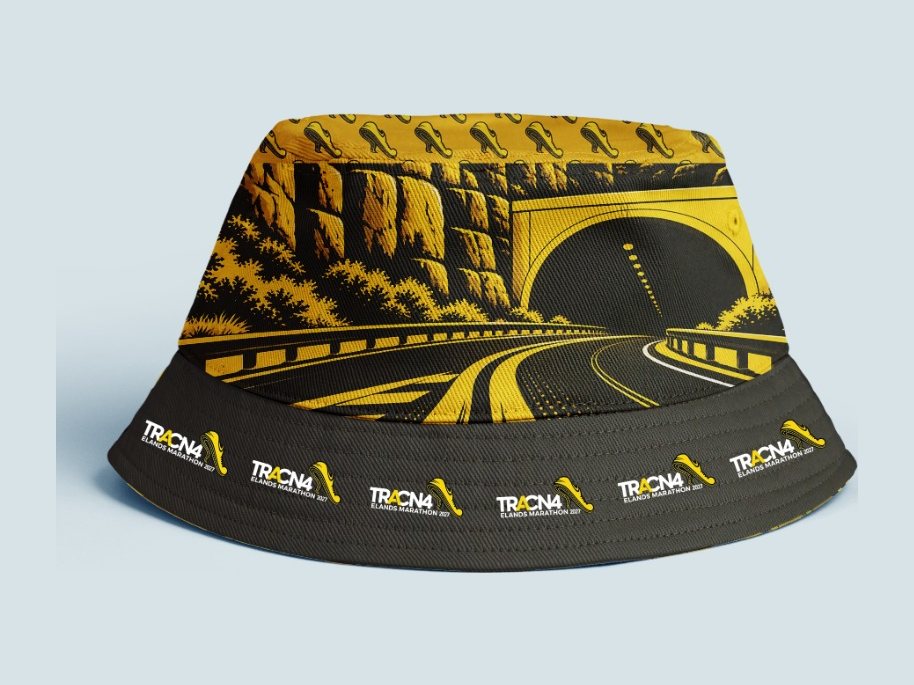 Bucket hat with the yellow N4 tunnel artwork and a black brim printed with the 2027 race logo